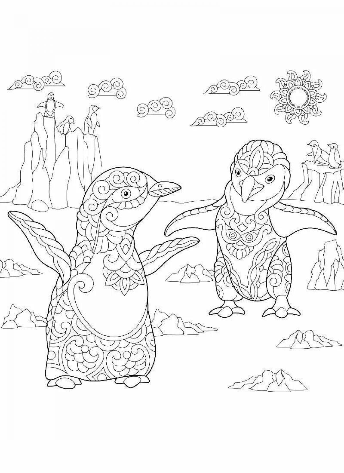 Фото Очаровательная антистрессовая раскраска пингвинов