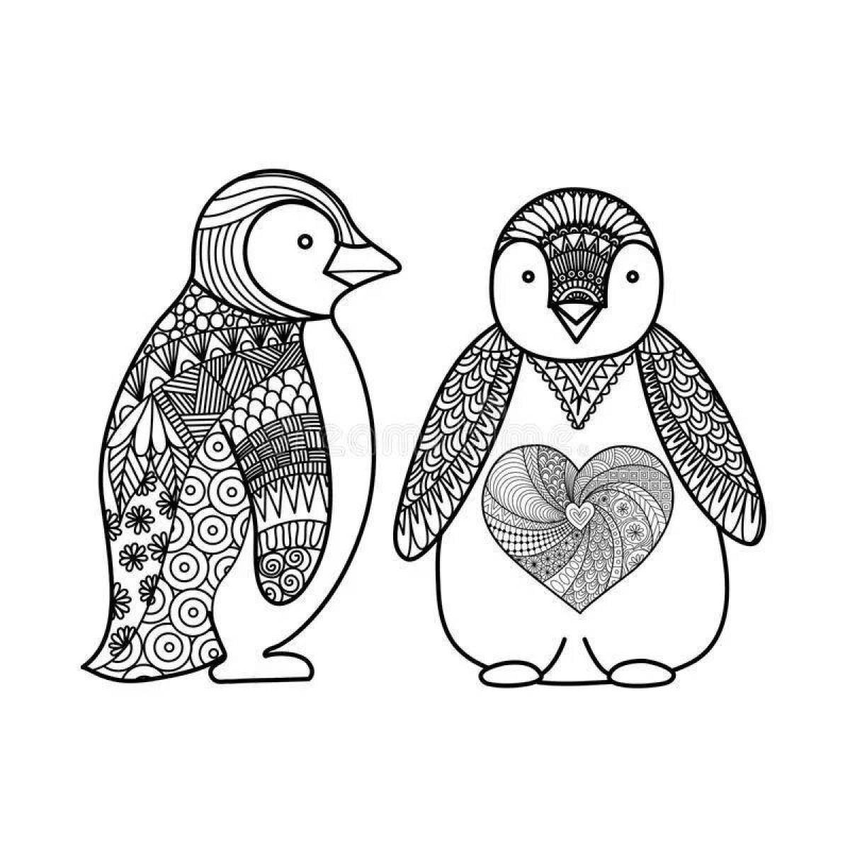 Фото Освежающая антистрессовая раскраска пингвин