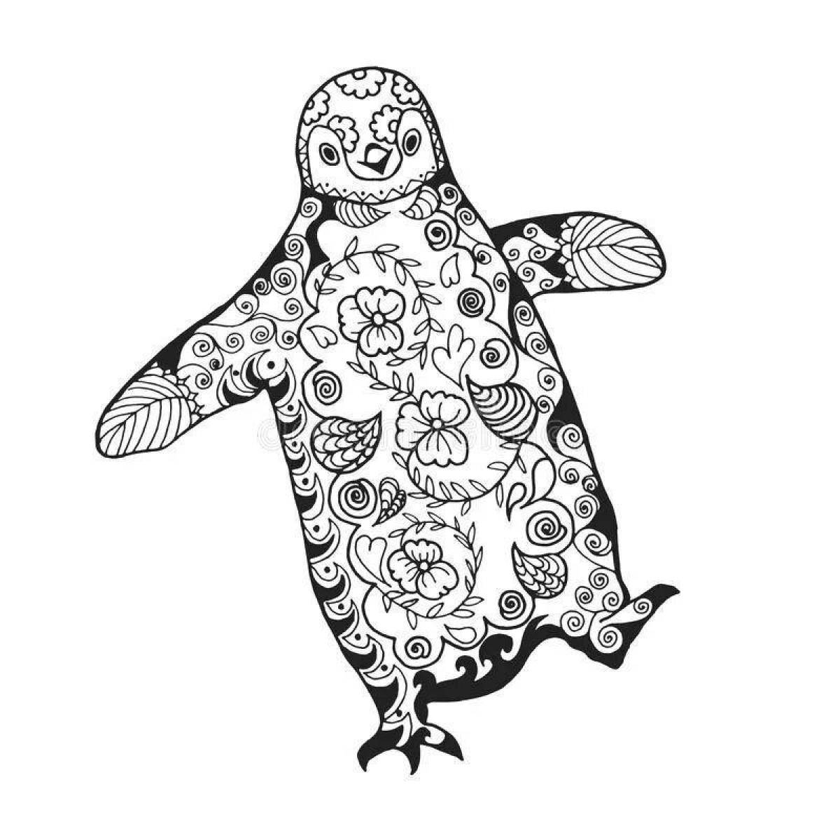 Фото Раскраска успокаивающий антистрессовый пингвин