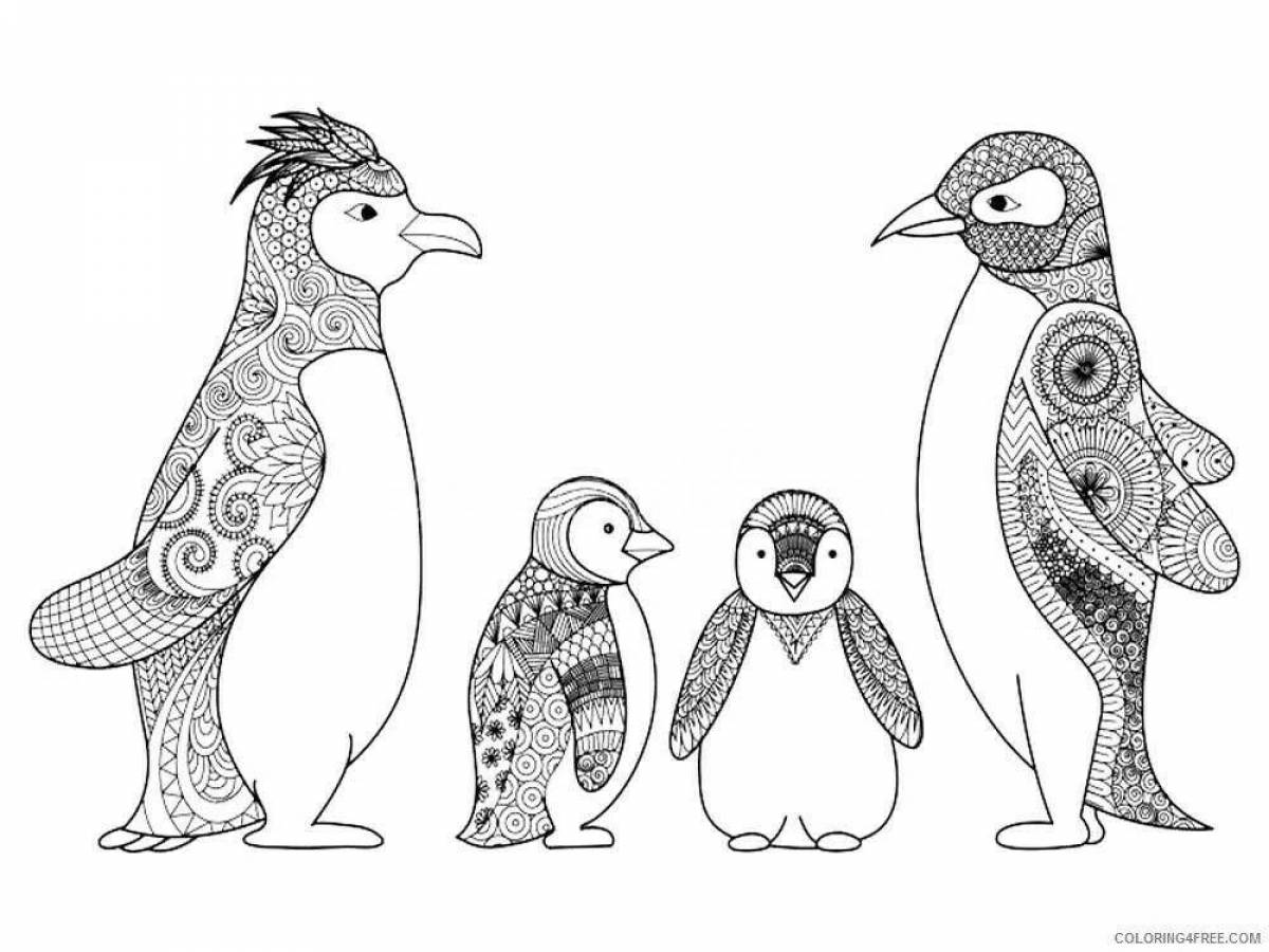 Фото Волнующая антистрессовая раскраска пингвинов