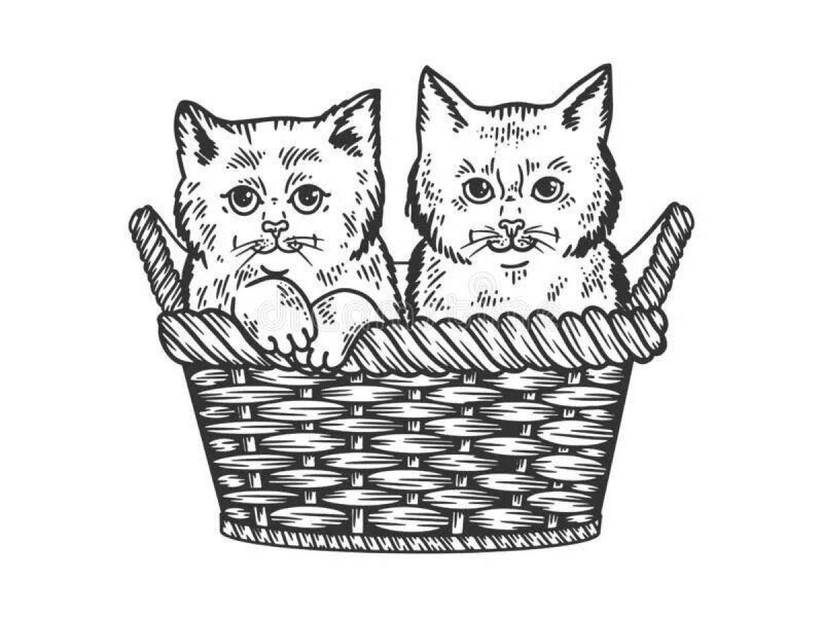 Разукрашки Котенок В Корзинке