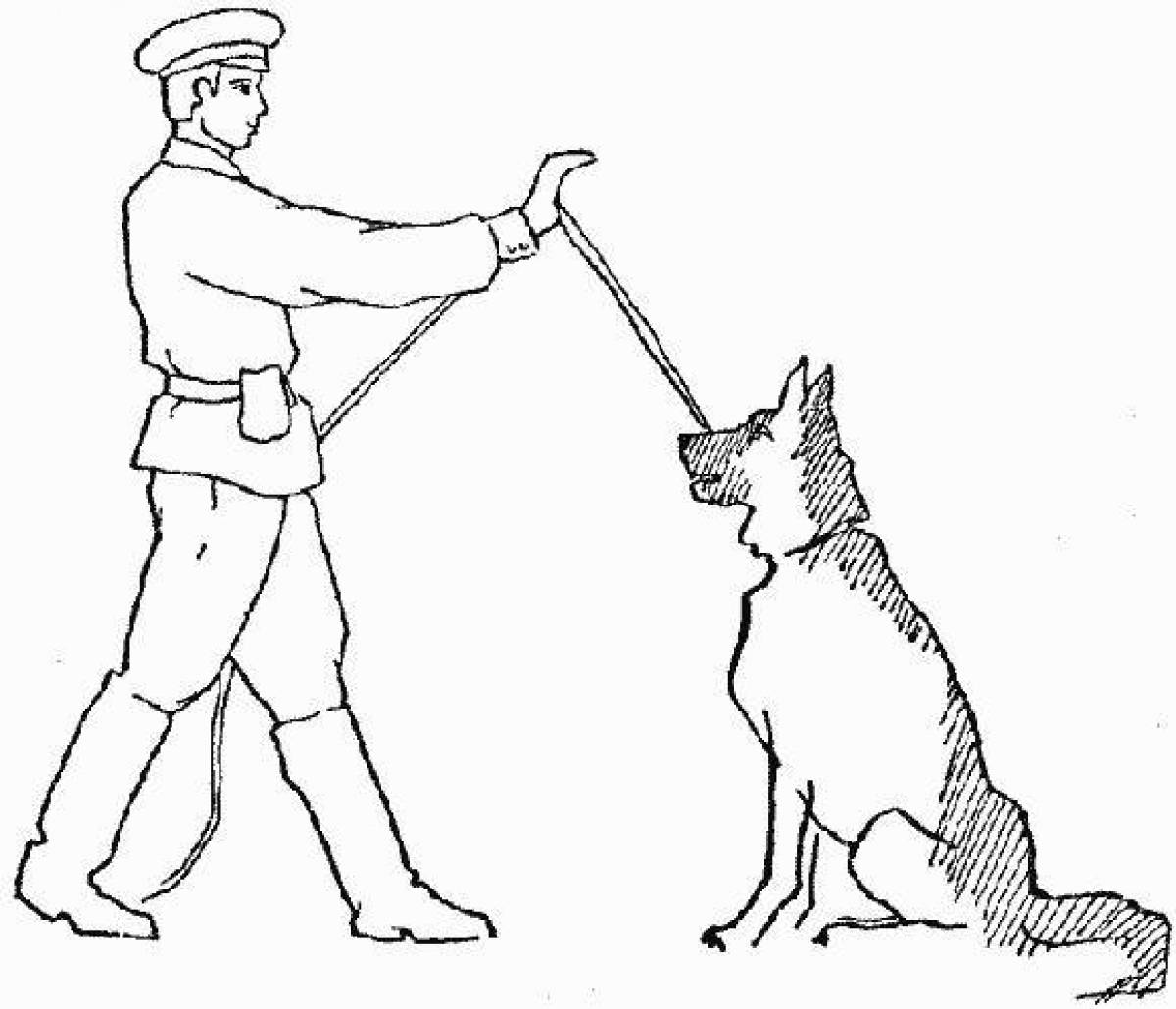Coloring book playful military dog