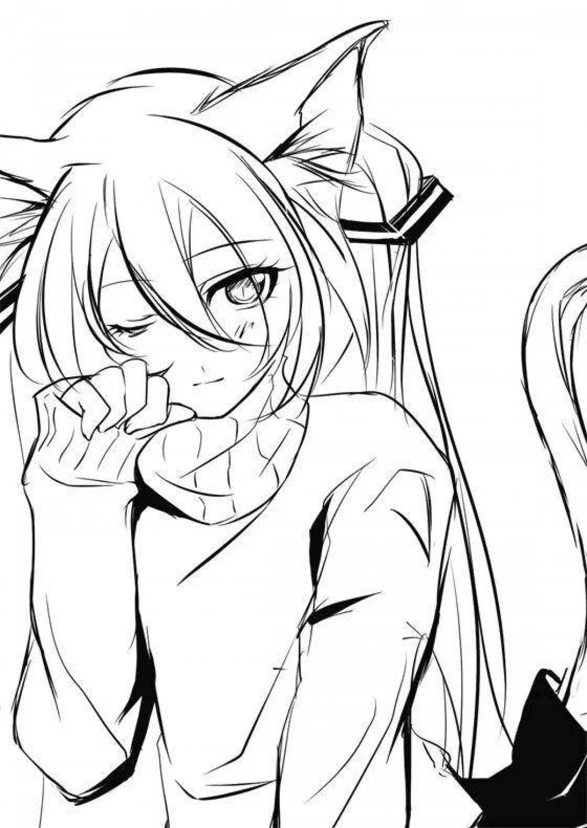 Фото Сияющая раскраска аниме девочки с ушками