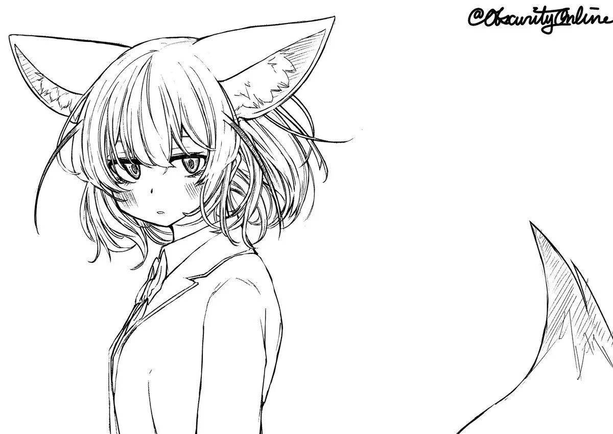 Фото Светящаяся раскраска аниме девочки с ушками