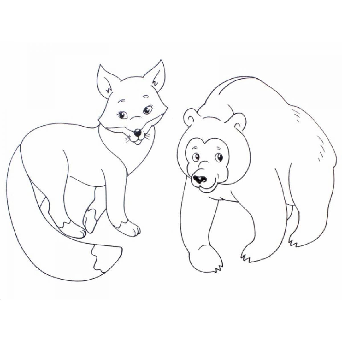 Лиса и медведь раскраска для детей
