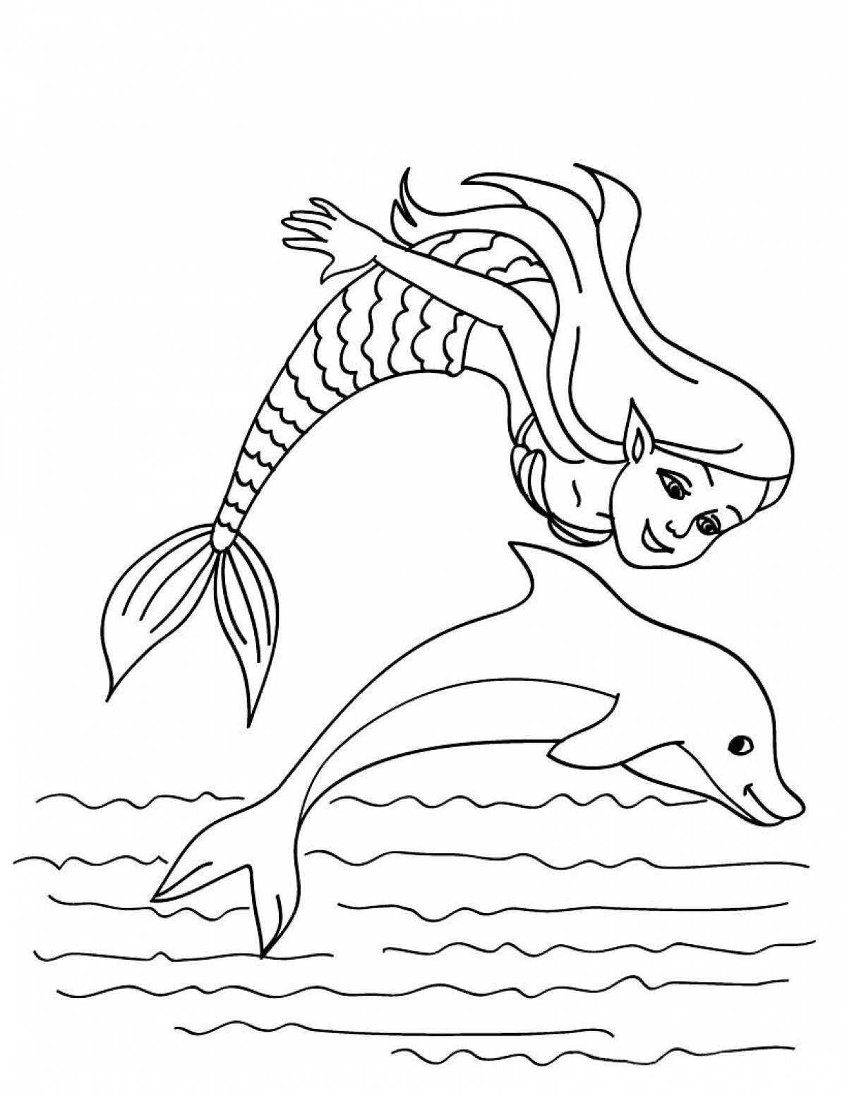 Раскраска дельфин и русалка