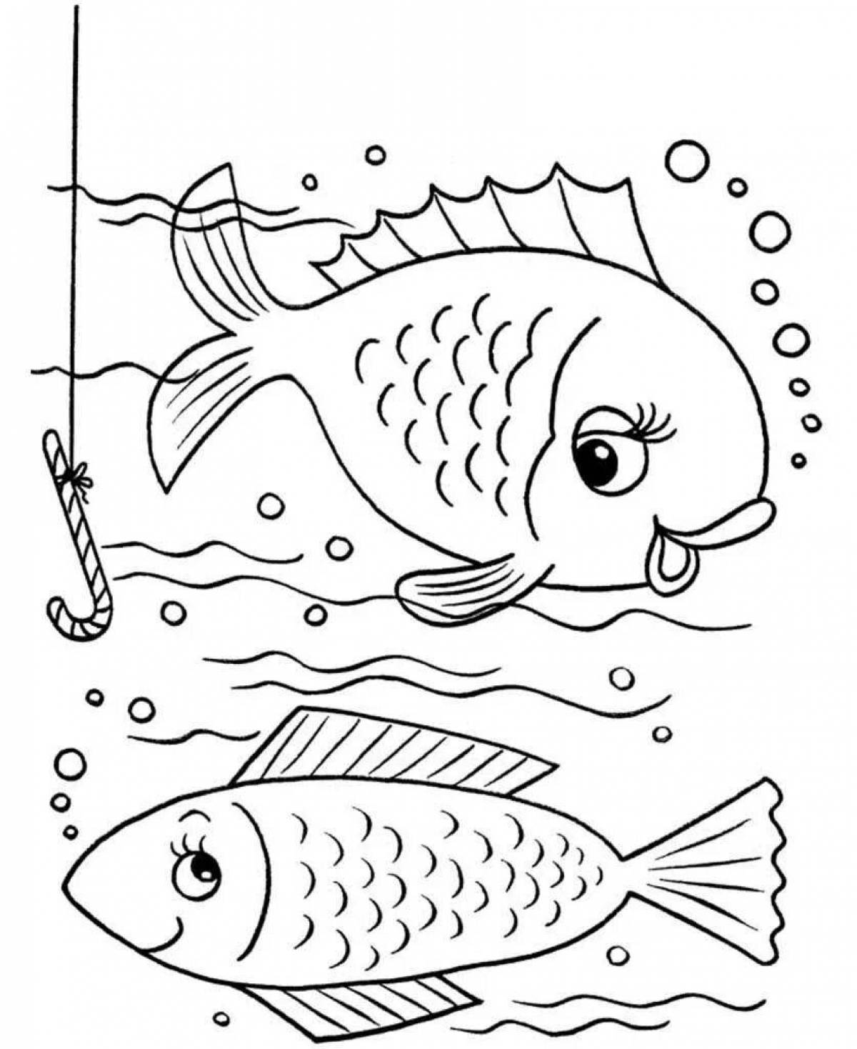 Unique fish coloring page for 4-5 year olds