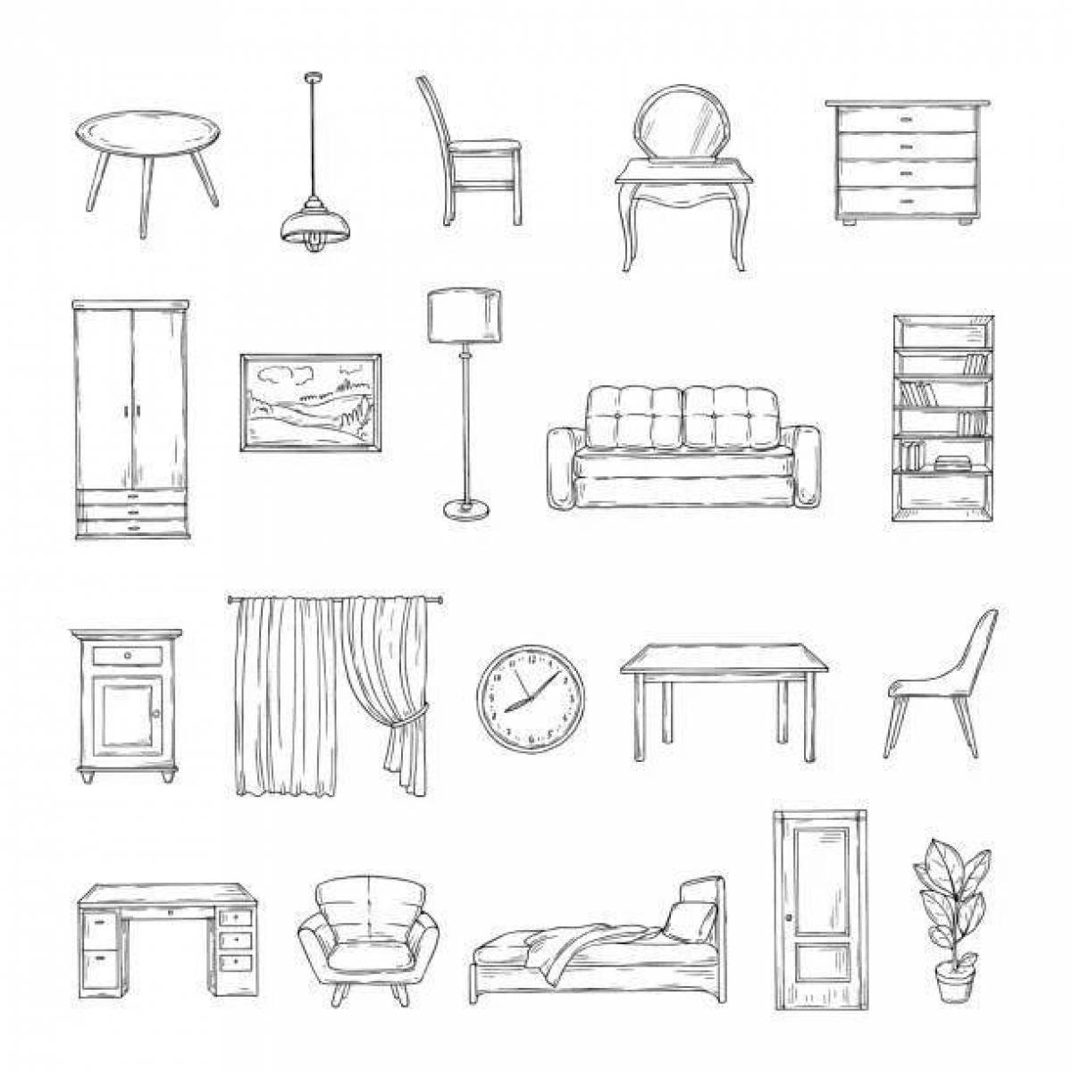 Coloring book outstanding pieces of furniture