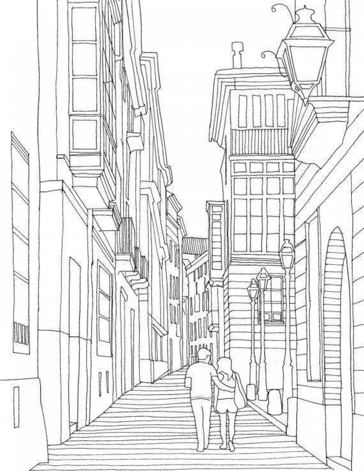 Awesome cityscape coloring page