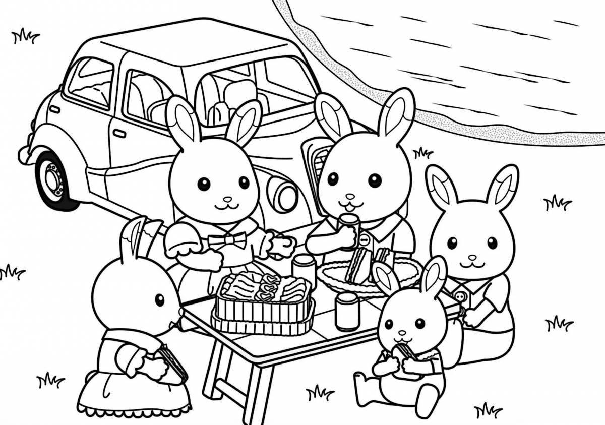 Фото Раскраска радостная семья кроликов