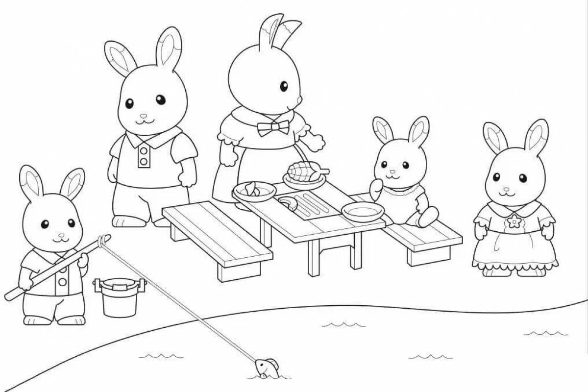Happy bunny family coloring page