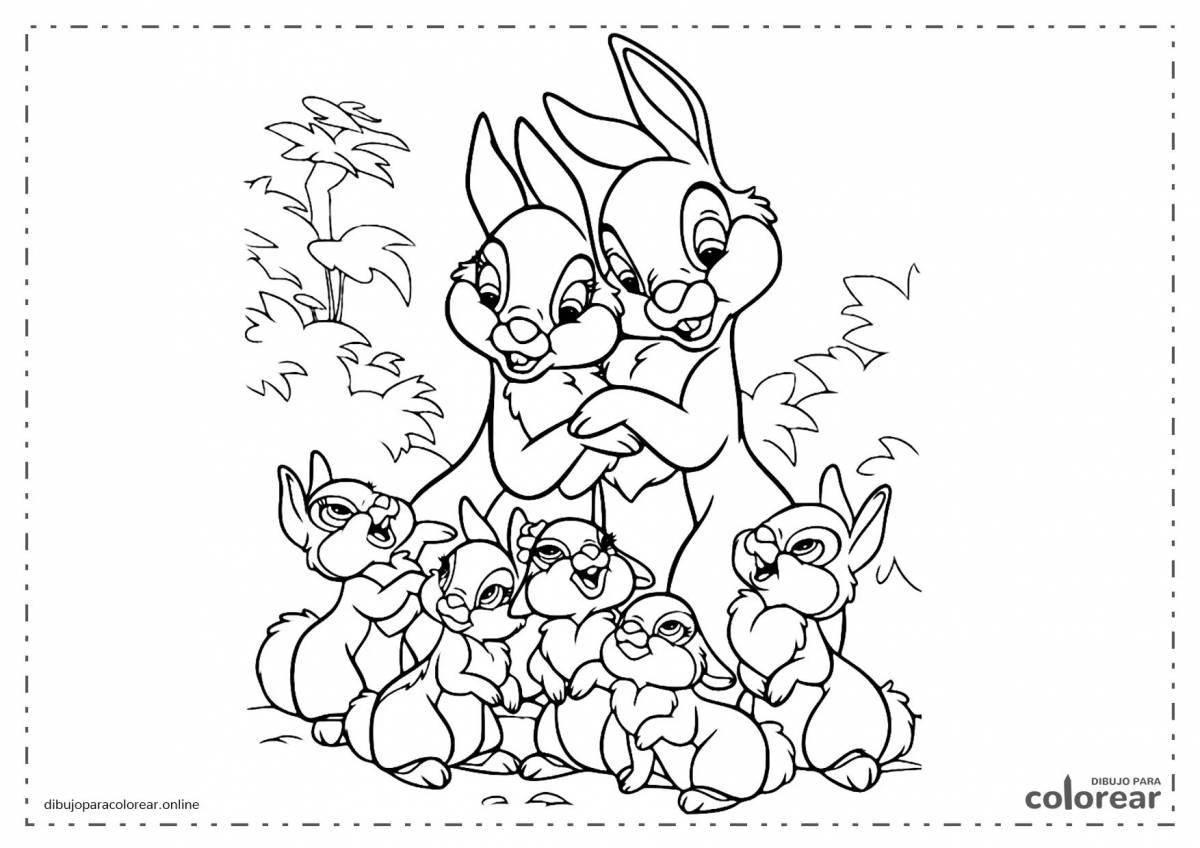 Фото Раскраска семья прижимающихся кроликов