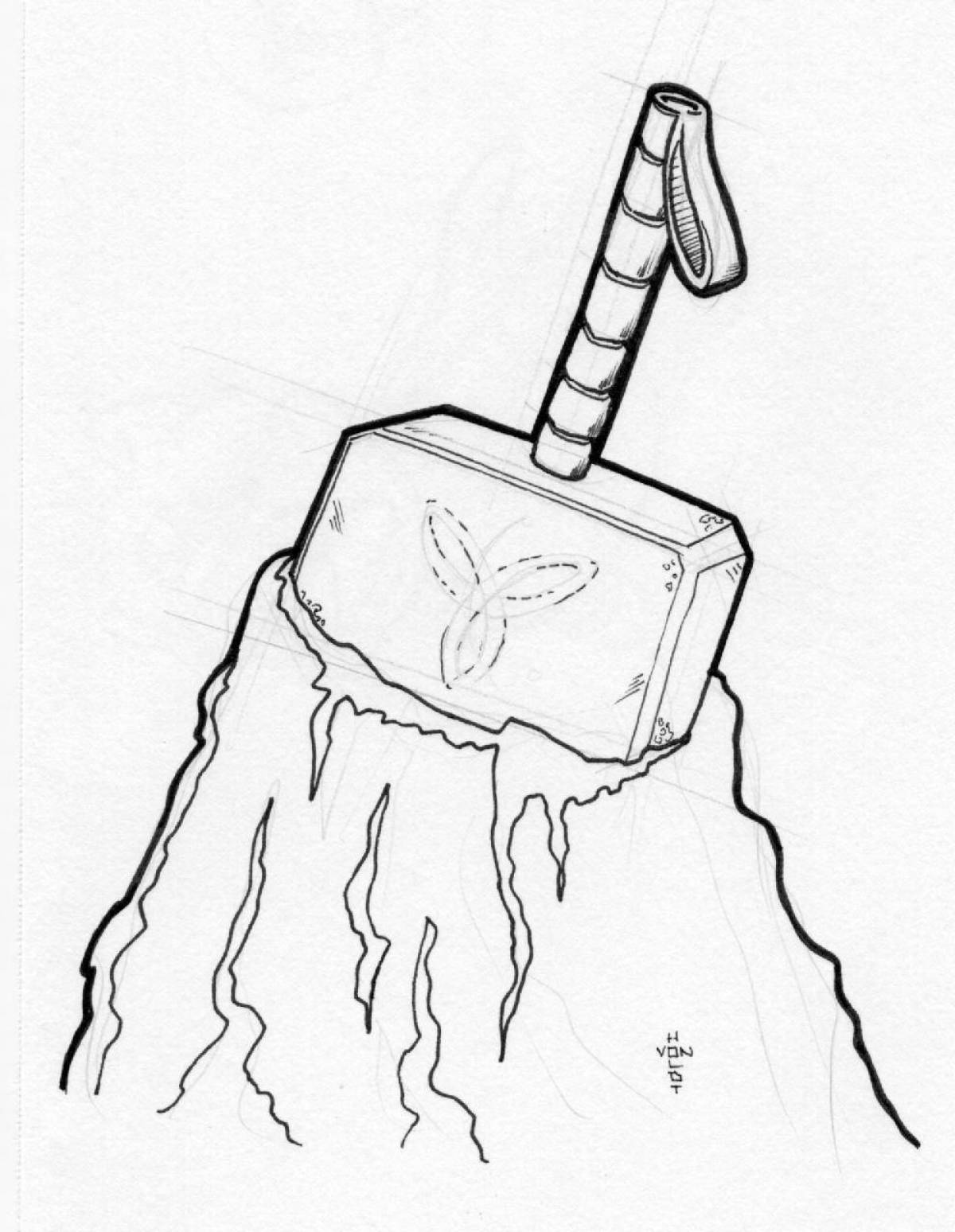 Majestic Thor's hammer coloring page
