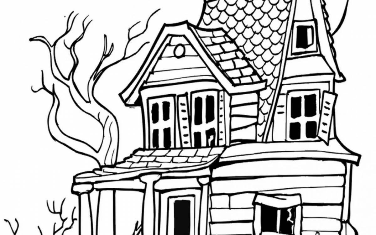 Coloring book glowing burning house