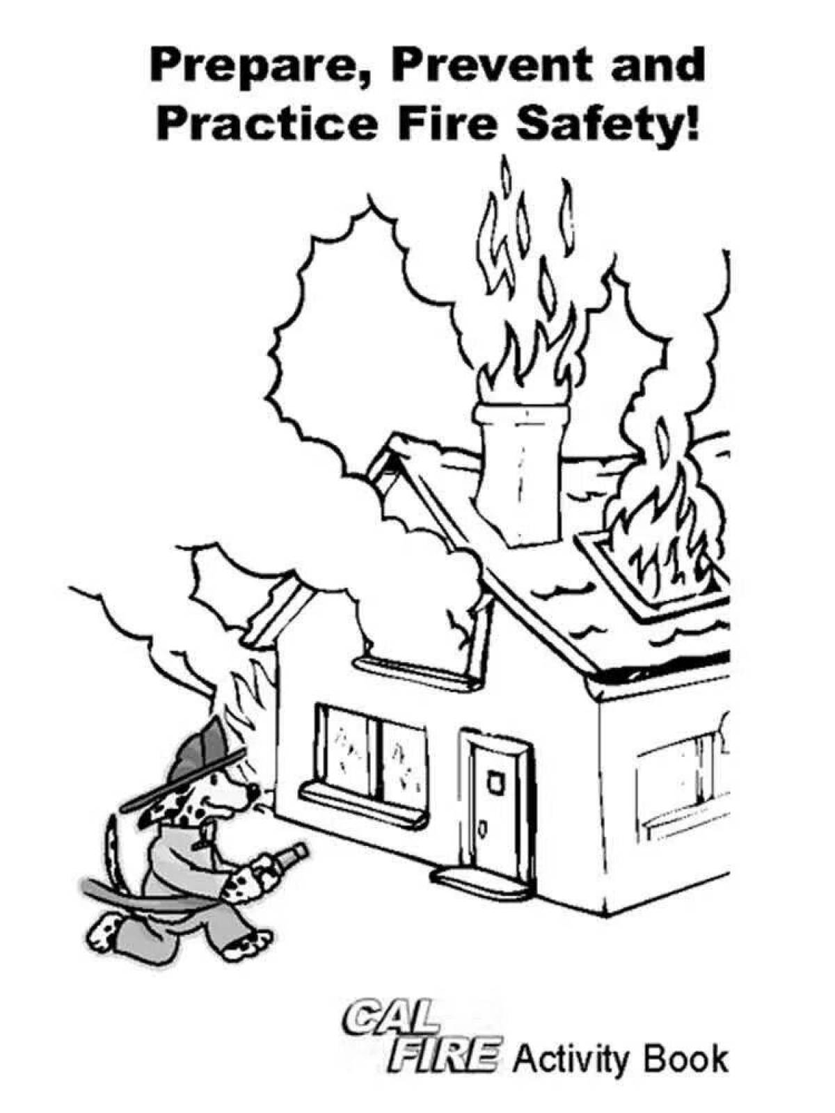 Coloring book burning incandescent house