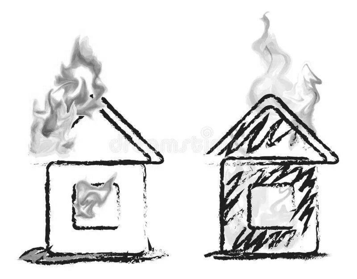Coloring book burning house