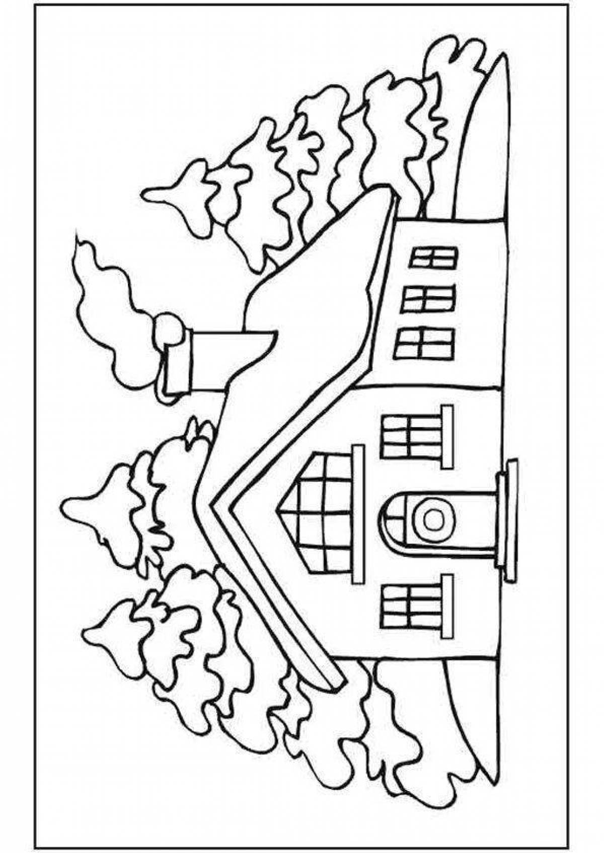 Coloring page mysterious burning house