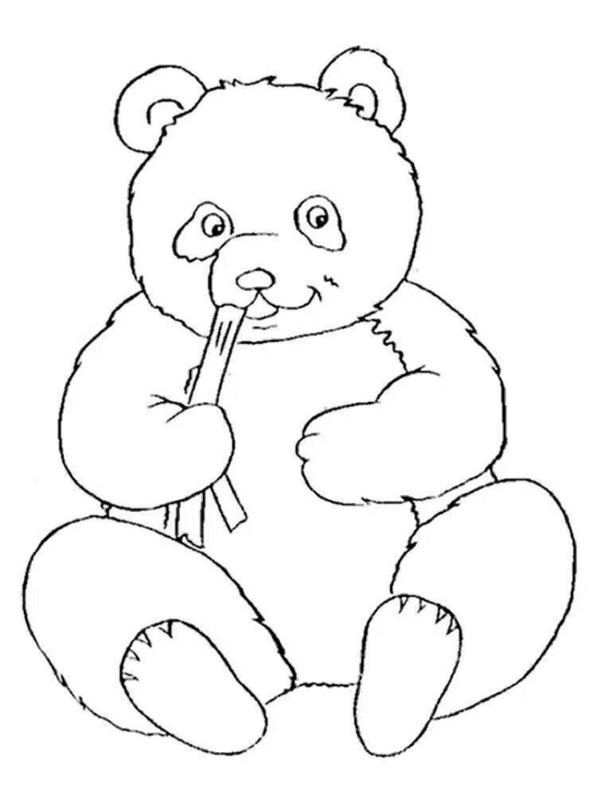Радостный рисунок панды-раскраски