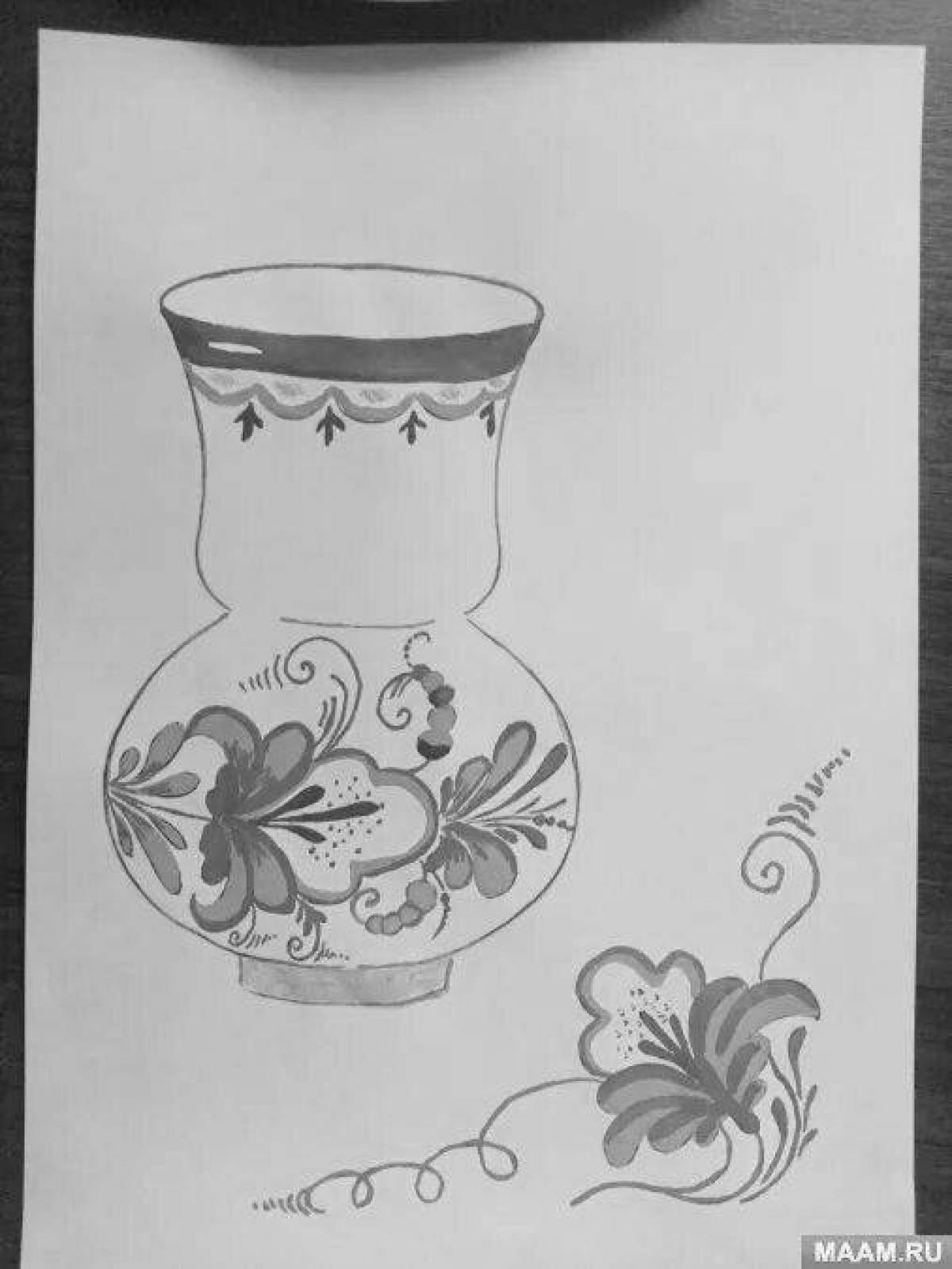Раскраска милая гжельская ваза