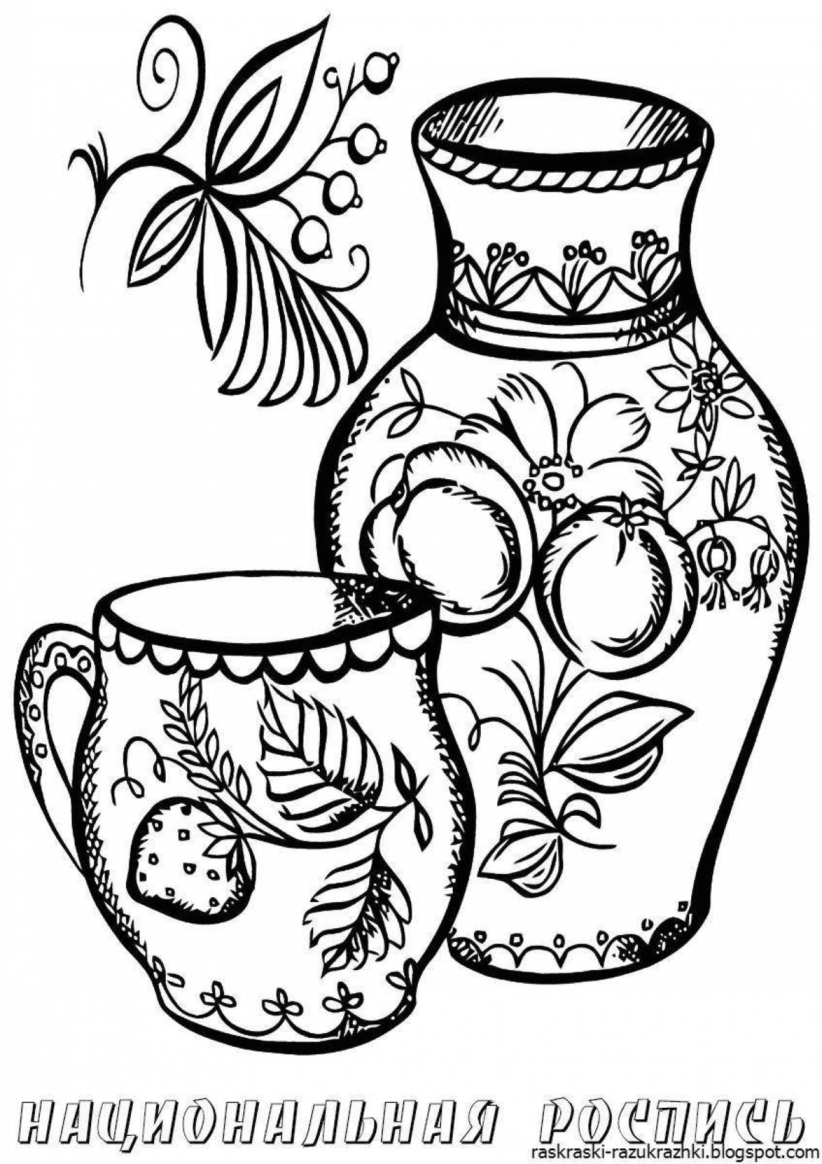 Coloring book captivating Gzhel vase