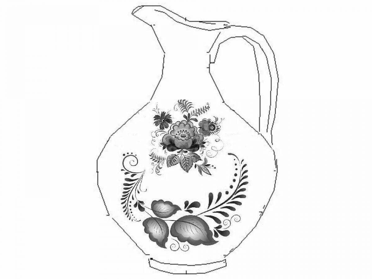 Раскраска экзотическая гжельская ваза