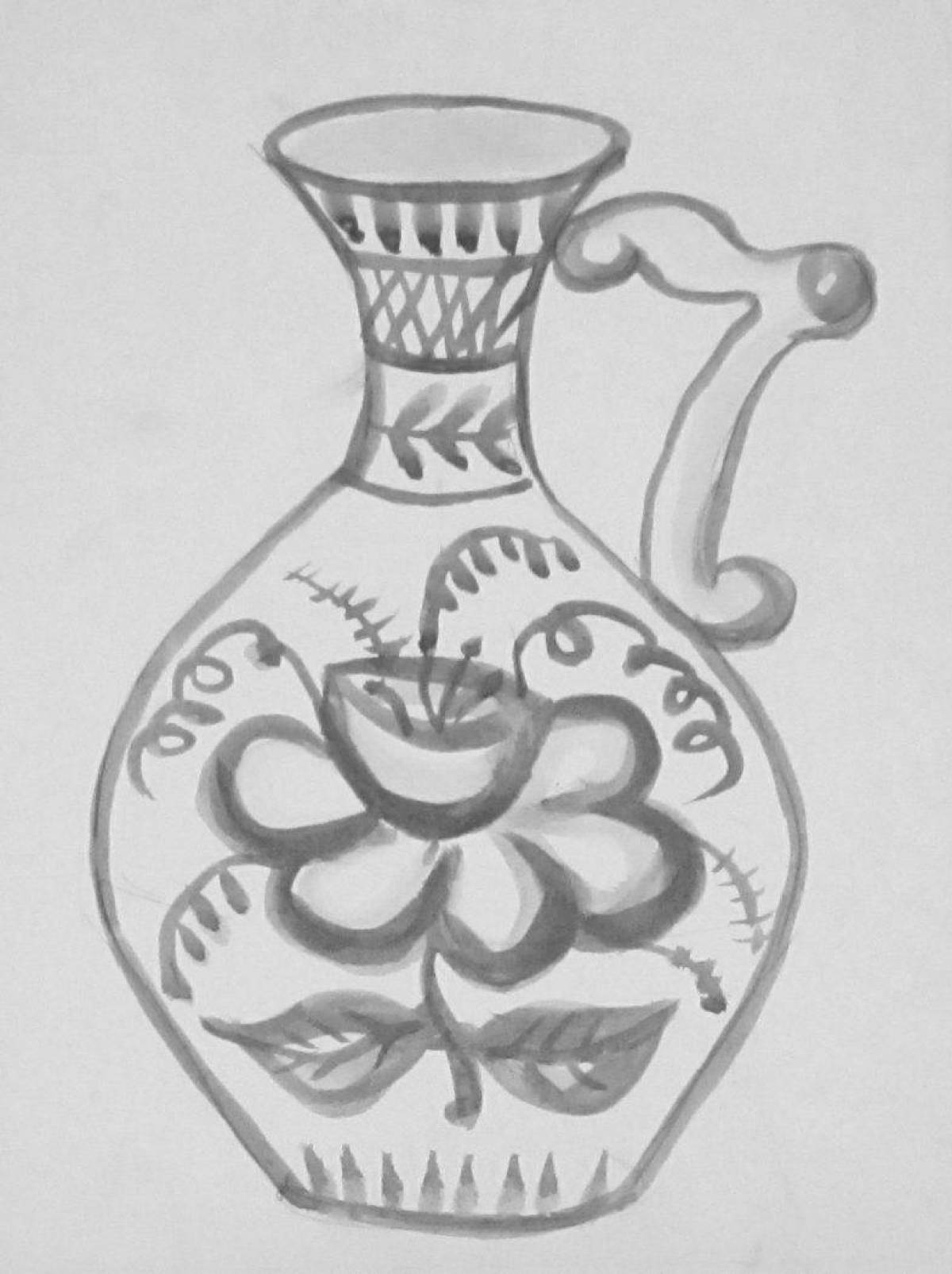 Detailed coloring Gzhel vase