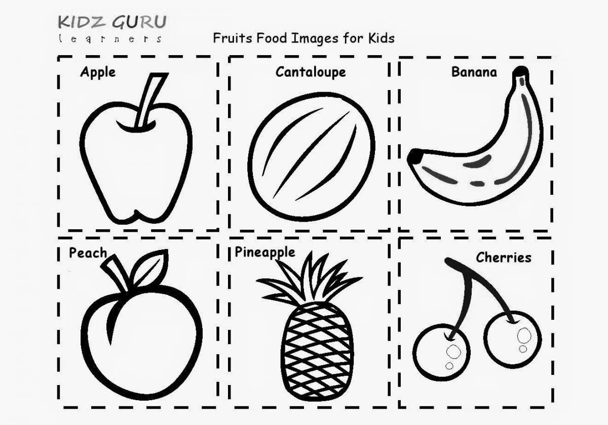 Раскраска фрукты на английском для детей