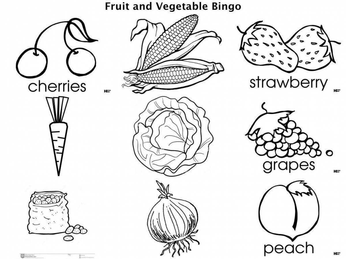 Фрукты на английском раскраска