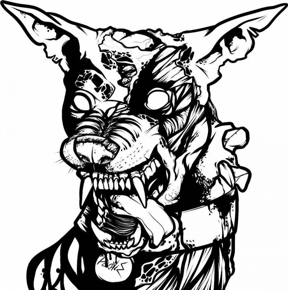 Анимированная страница раскраски злой собаки