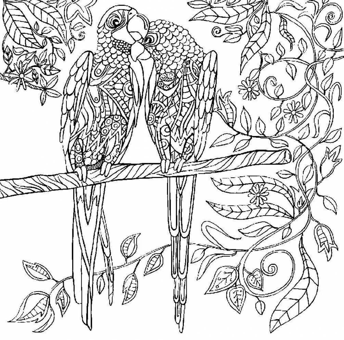 Фото Раскраска сияющий антистрессовый попугай