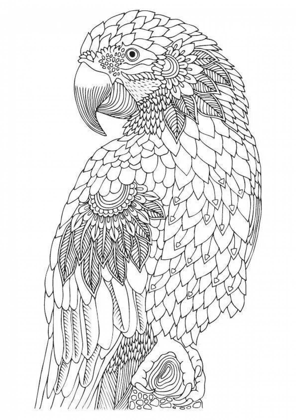 Фото Анимированная раскраска антистрессовый попугай