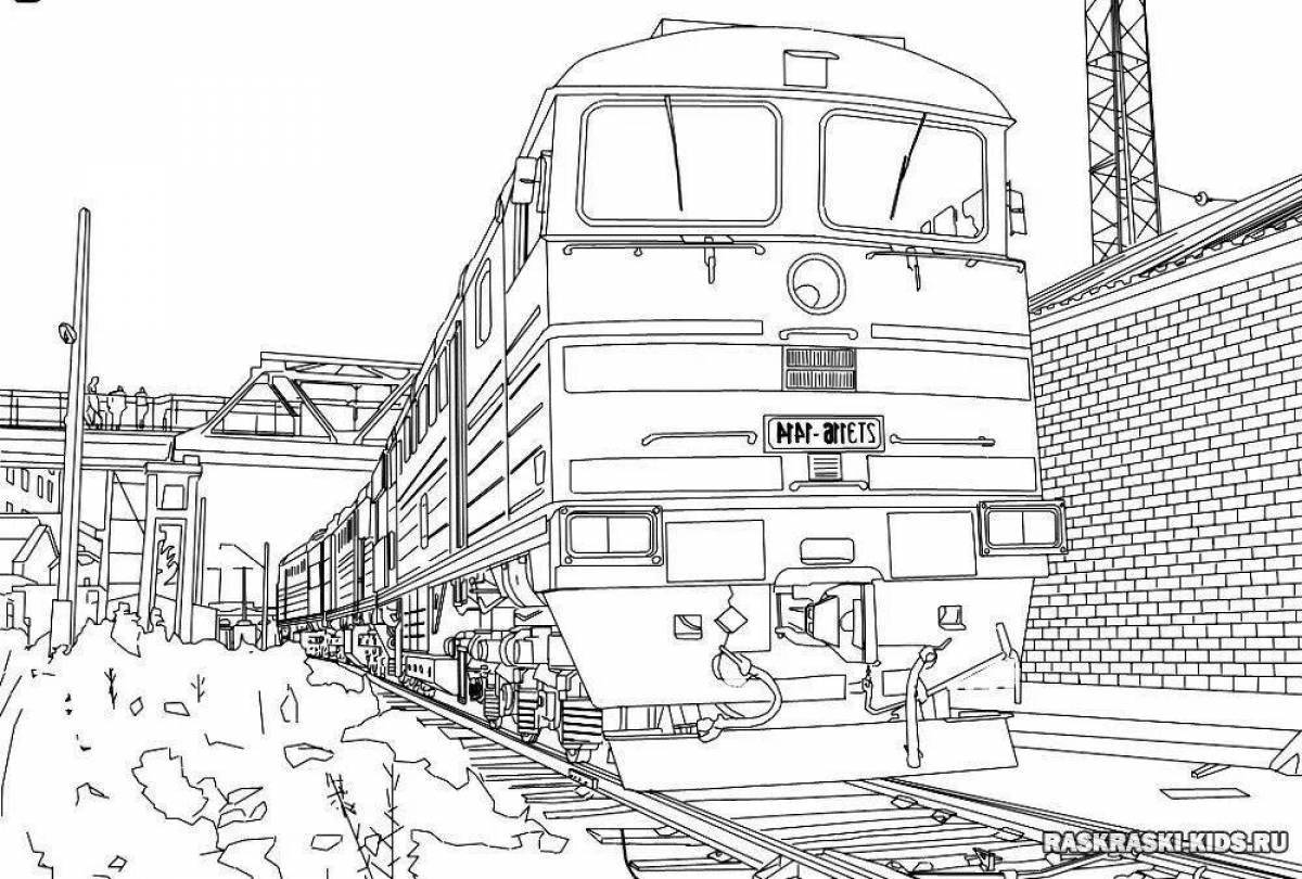Игривая страница раскраски двухэтажного поезда