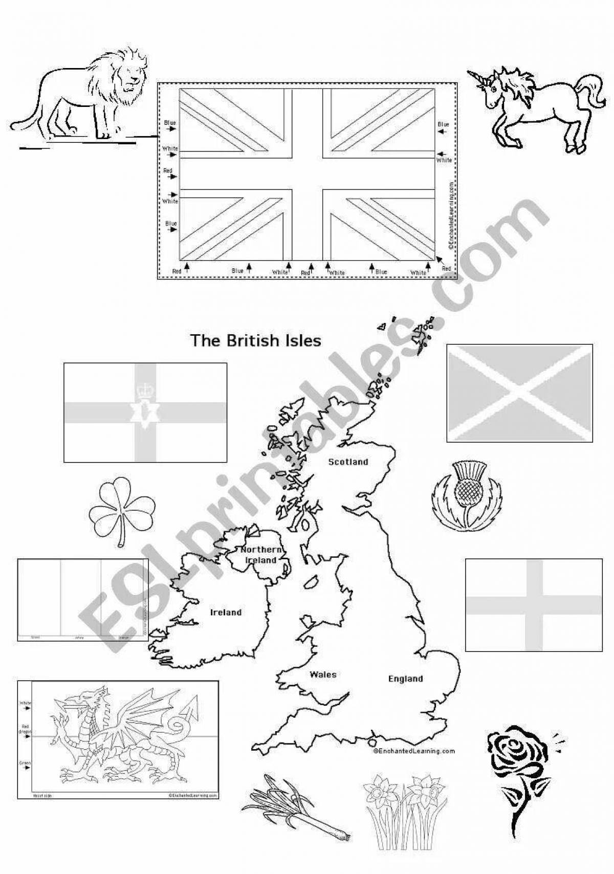 Фото Впечатляющая страница раскраски карты великобритании