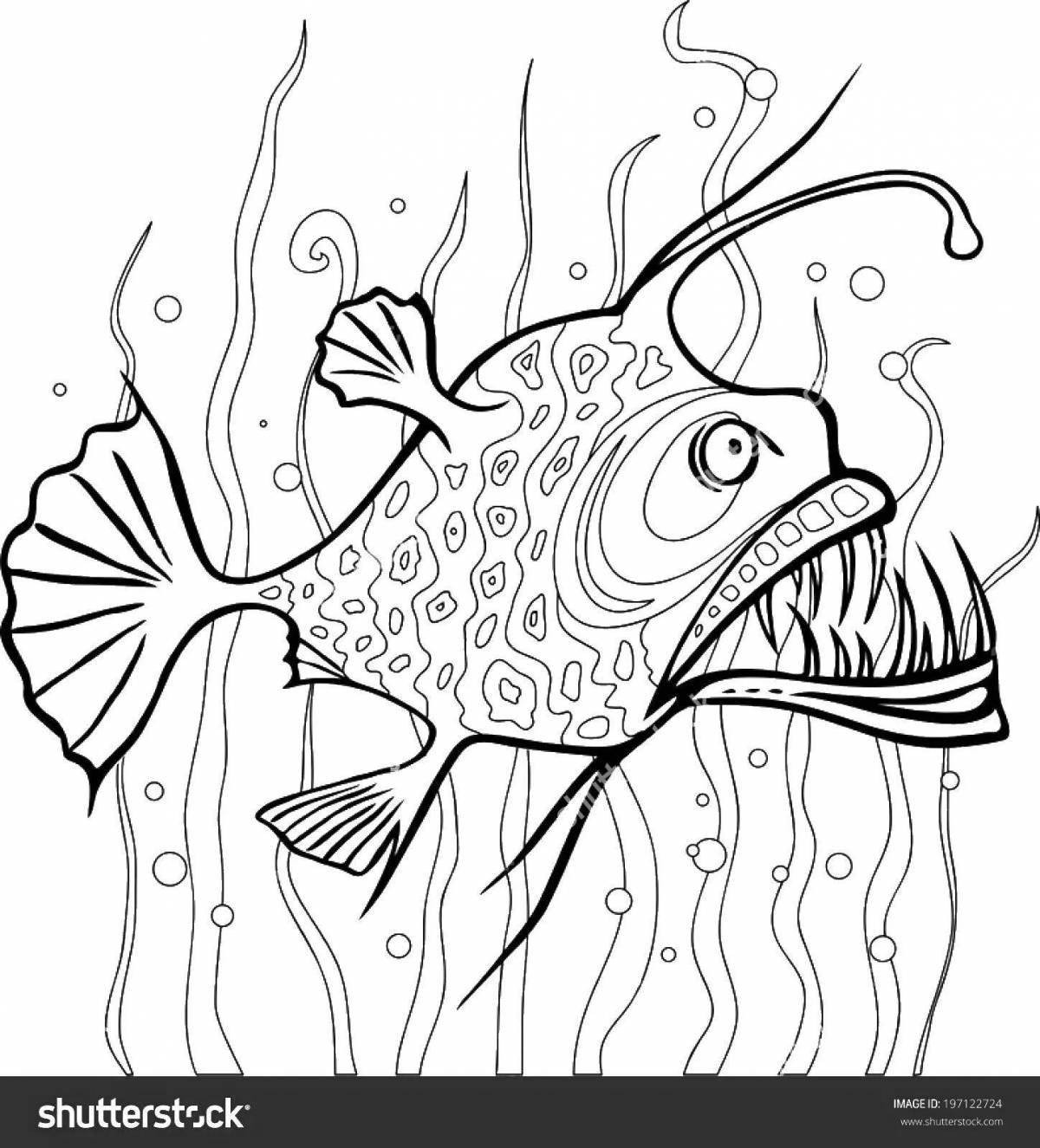 Фото Красочная страница раскраски рыбы-удильщика