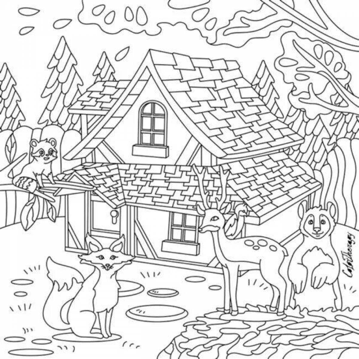 Фото Мистическая раскраска домик в лесу