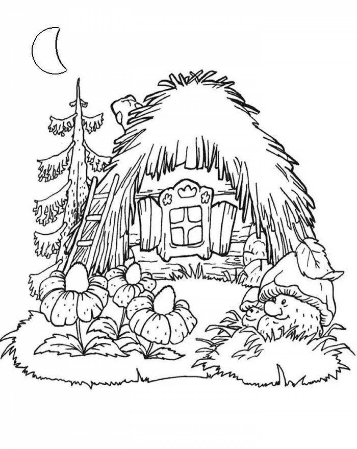 Фото Загадочная раскраска домик в лесу