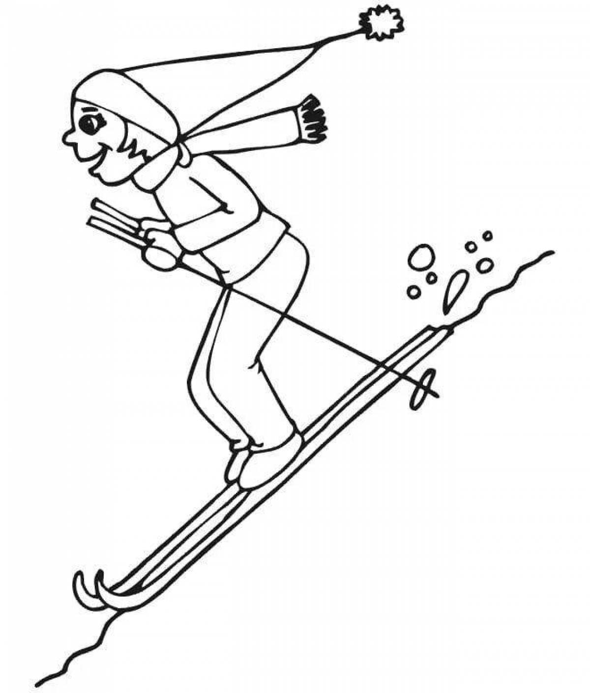 Фото Раскраска жизнерадостная девушка на лыжах