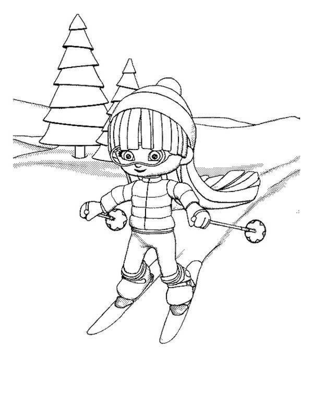 Фото Анимированная раскраска «девушка на лыжах»