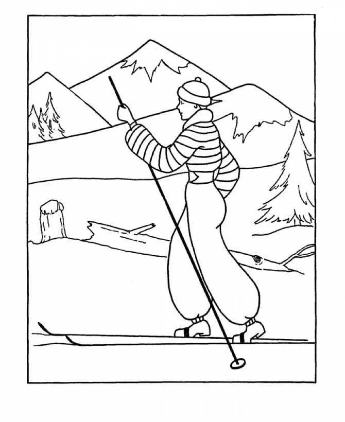 Фото Раскраска живая девушка на лыжах