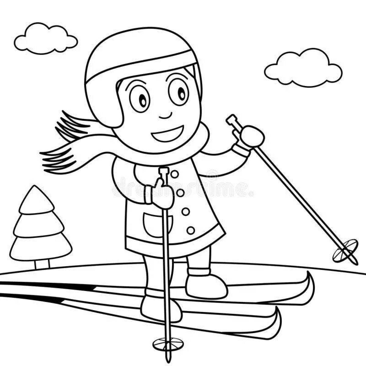 Фото Раскраска ослепительная девушка на лыжах