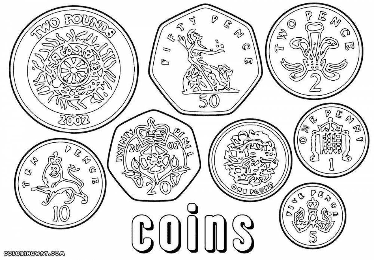 Фото Веселые монеты раскраски для детей