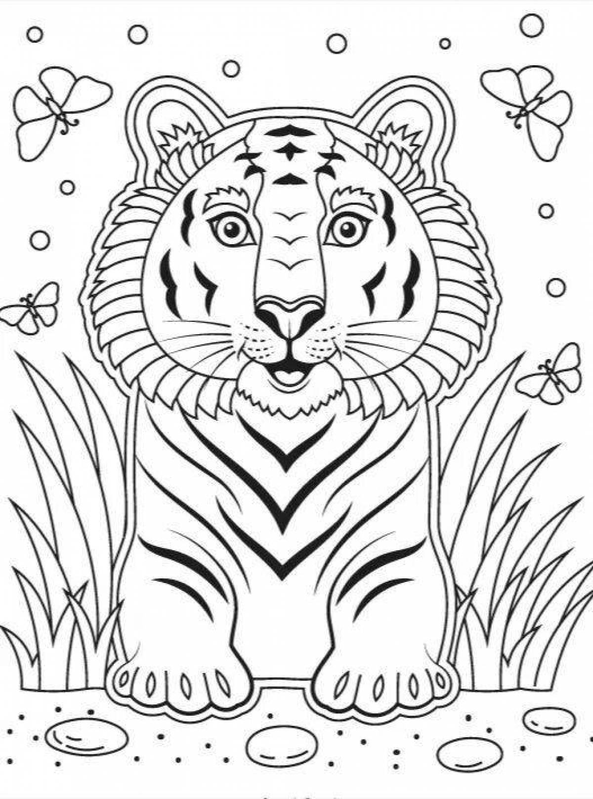 Фото Яркая страница раскраски тигра и льва