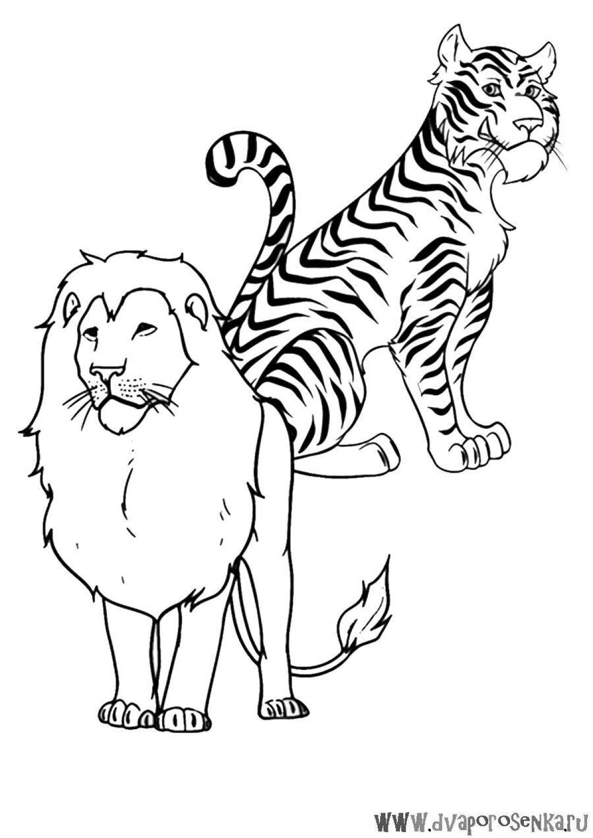 Фото Удивительная страница раскраски тигра и льва