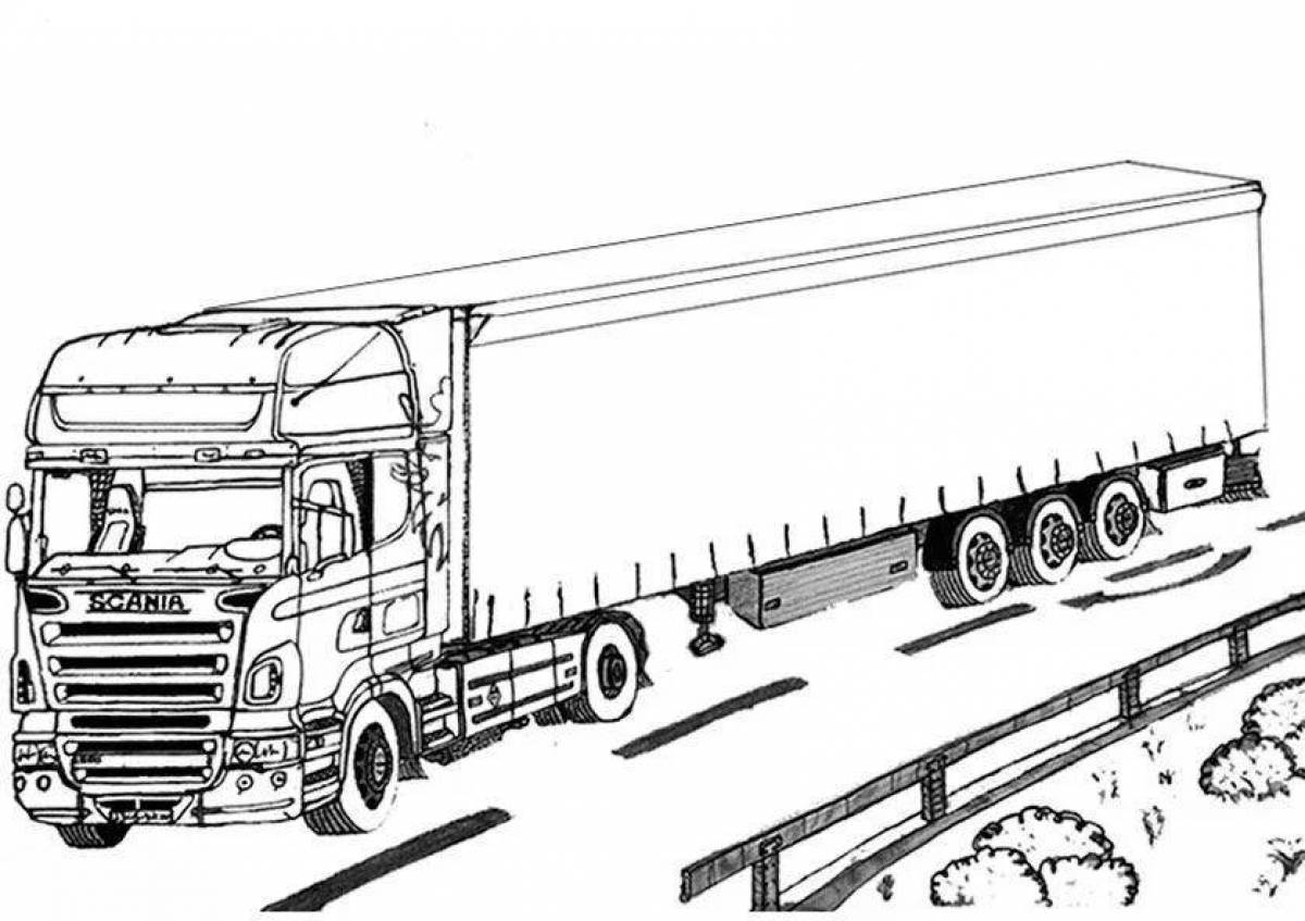 Coloring page funny truck with trailer