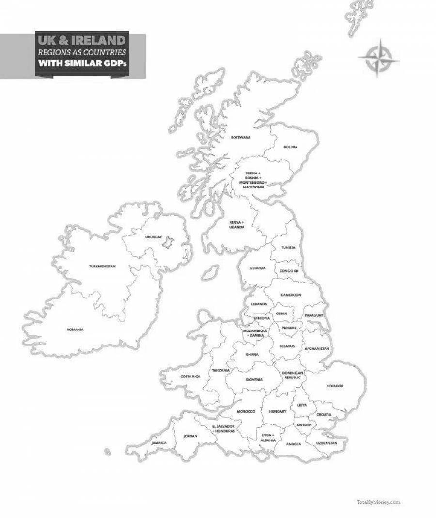 Пустая контурная карта Великобритании