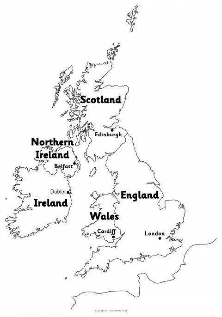 Контурная карта Британии на английском языке