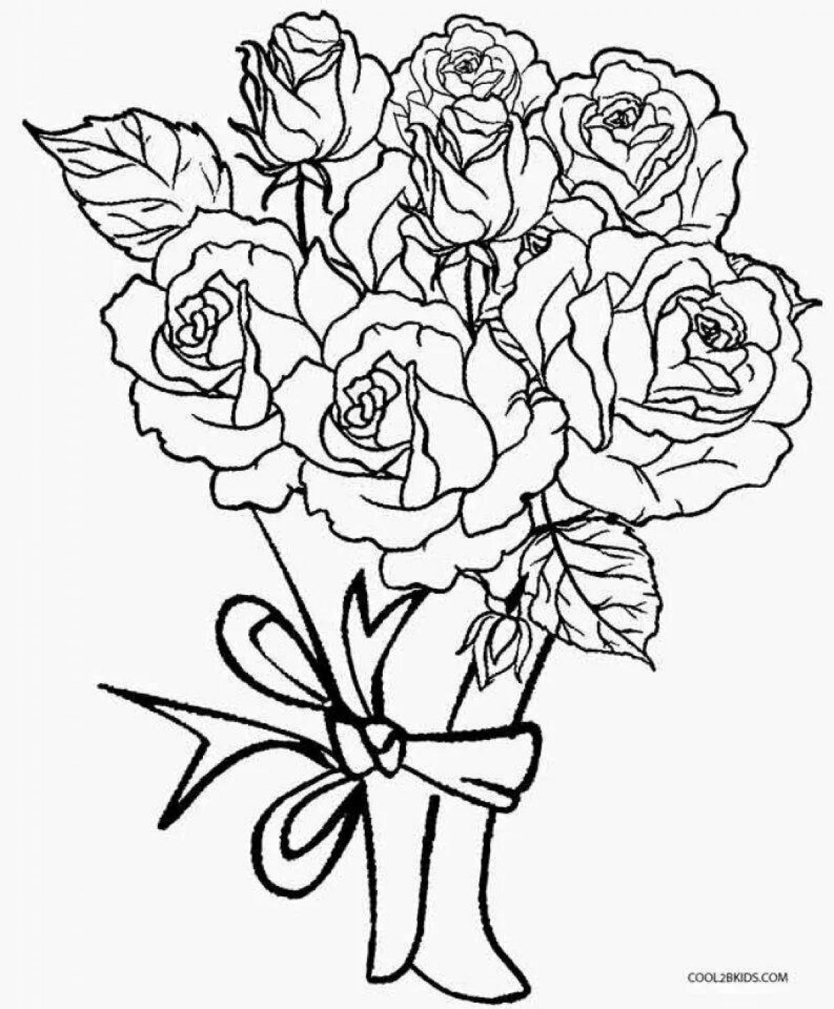Цветы для мамы распечатать. Раскраска букет роз. Букет цветов расскраск. БУБУКЕТ цветов раскраска.