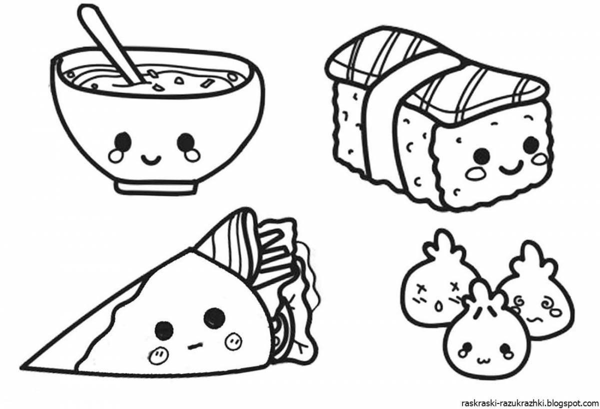 Appetizing food and drink coloring book with mini eyes