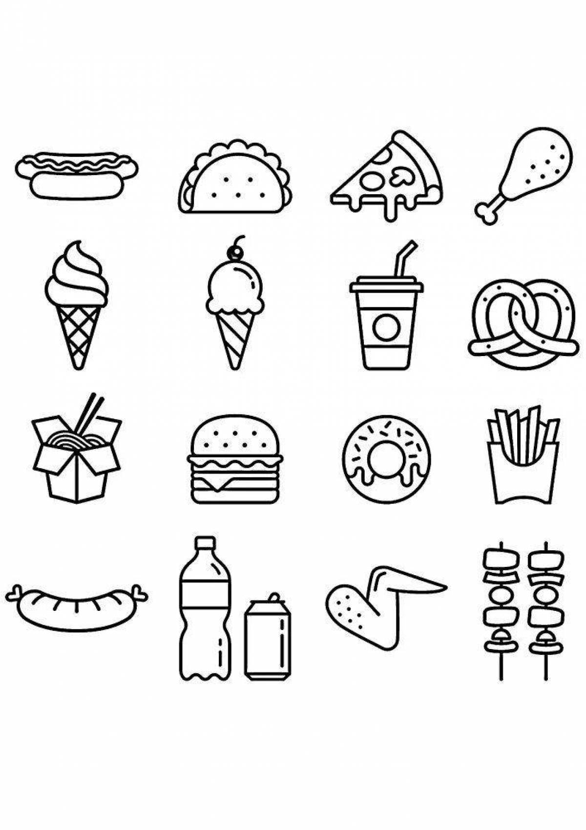 Tempting food and drink coloring book with mini eyes