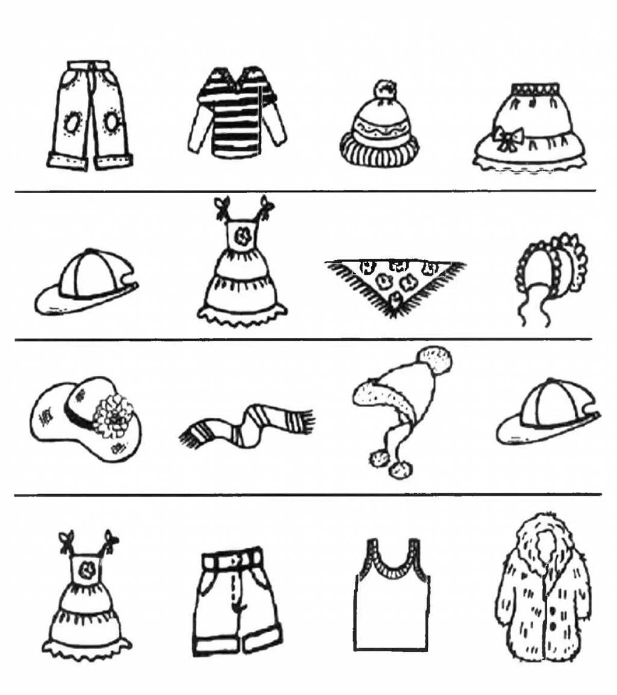 Coloring page nice clothes shoes hats